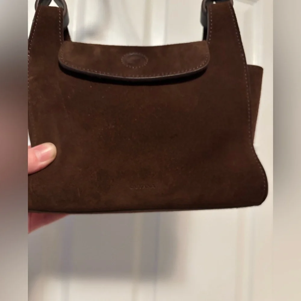 Cuyana Mini Double Loop Suede Crossbody Bag Chocolate Brown - Picture 5 of 12
